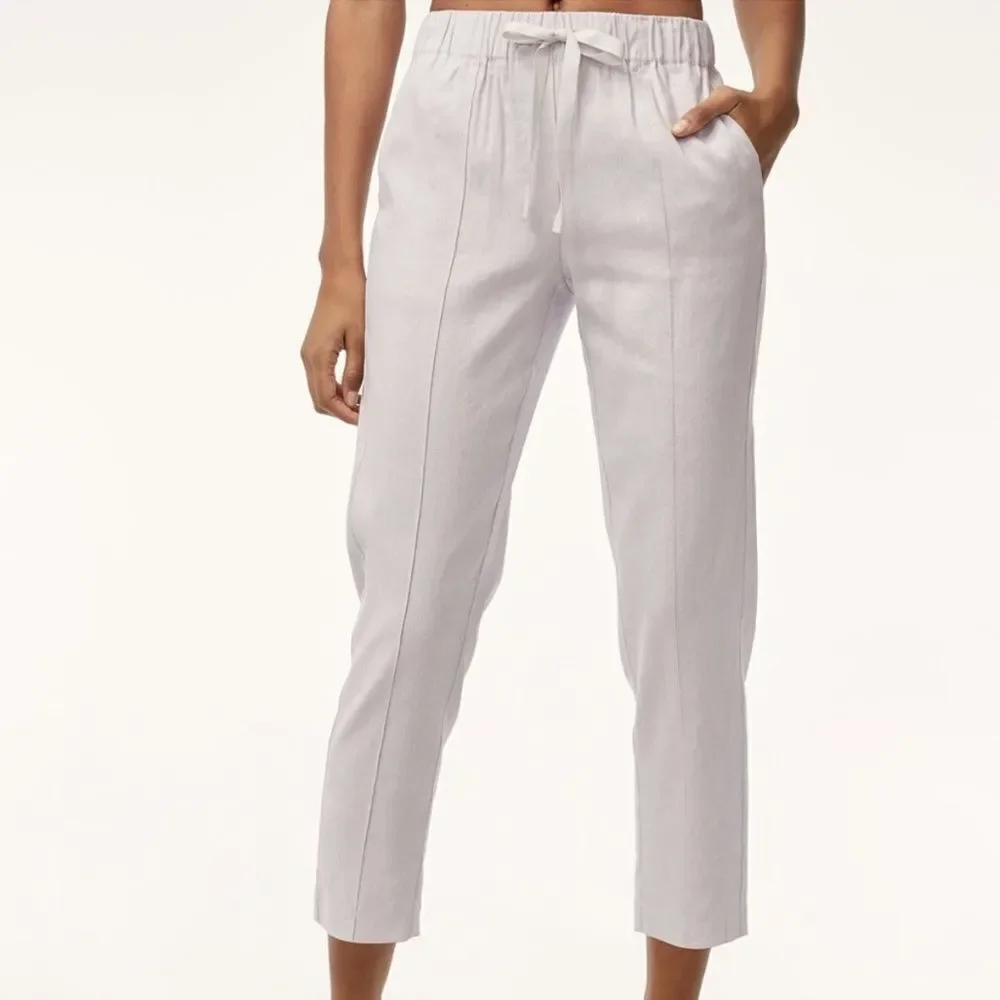 Babaton Errol Linen Drawstring Pants – Cream Beige, Cropped, Size S